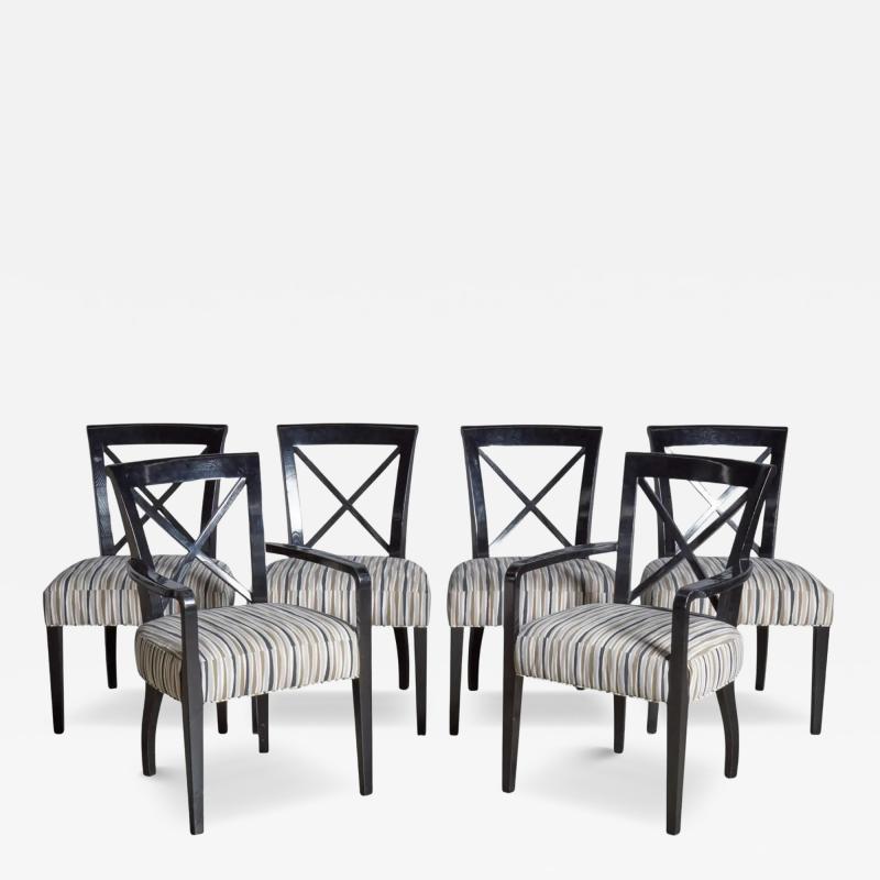  Ralph Lauren Set of 6 Ralph Lauren Black Lacquered Dining Chairs in Designer Fabric