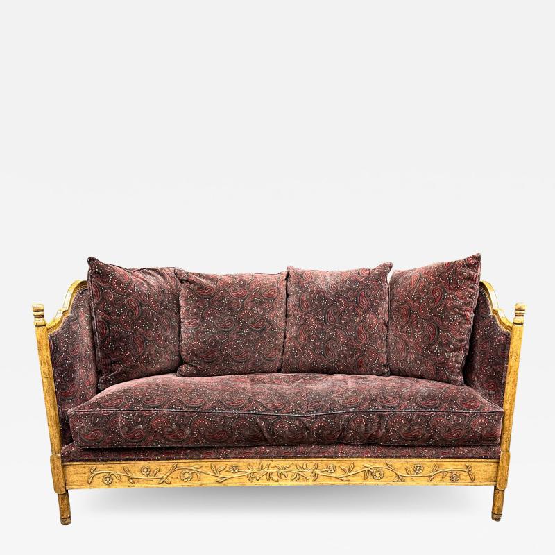  Ralph Lauren Style Neoclassical Carved Italian Daybed Sofa in Ralph Lauren Paisley Velvet