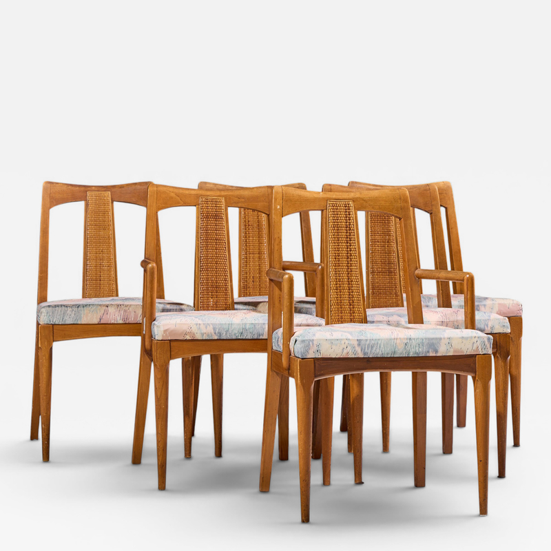  Ramseur Furniture Co Ramseur Mid Century Walnut and Cane Dining Chairs Set of 6