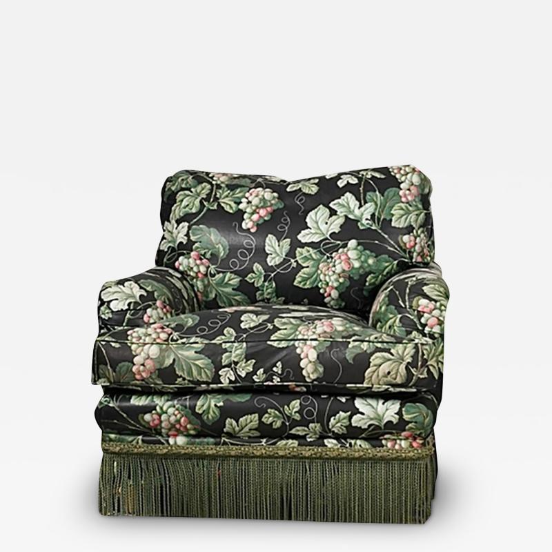  Randolph Hein Randolph Hein Black Chintz Upholstered Down Stuffed Roll Arm Club Chair