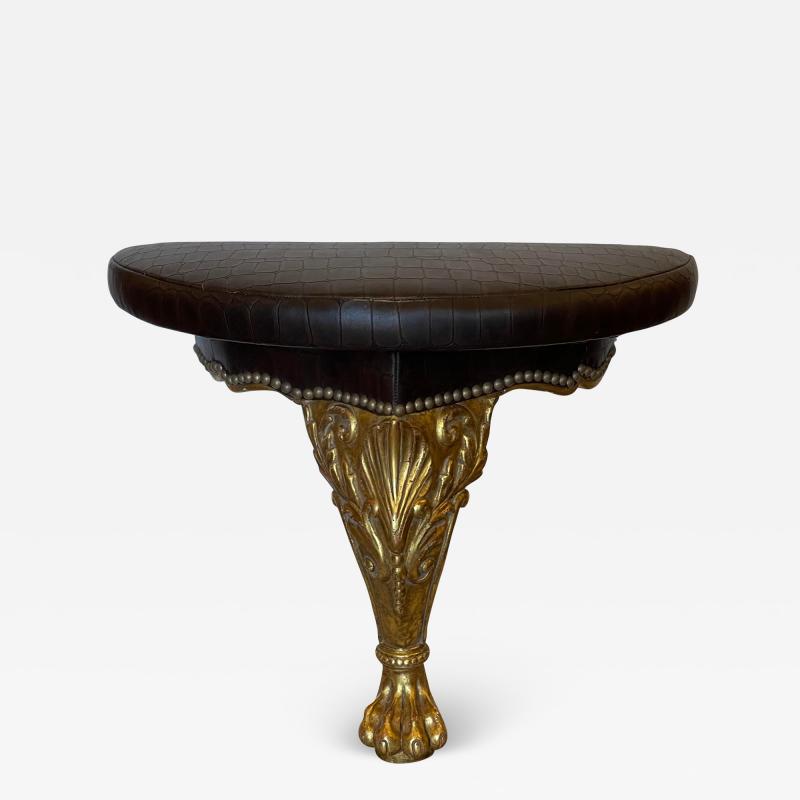  Randy Esada Designs 18th Century Style Giltwood Crocodile Embossed Leather Demilune Corbel Seat