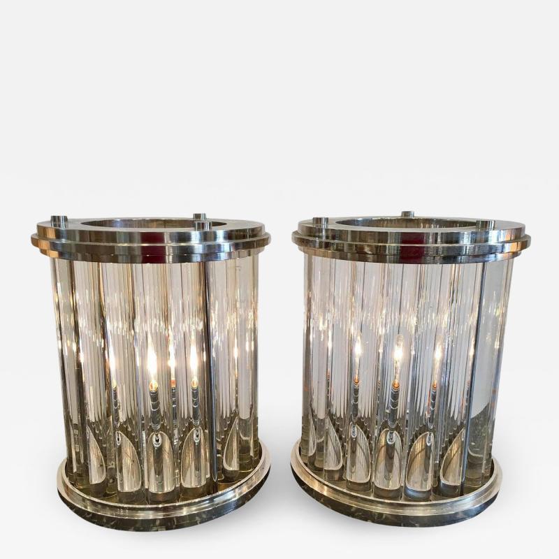  Randy Esada Designs Art Deco Style Nickel Plated Glass Rod Modernist Lamps by Randy Esada a Pair