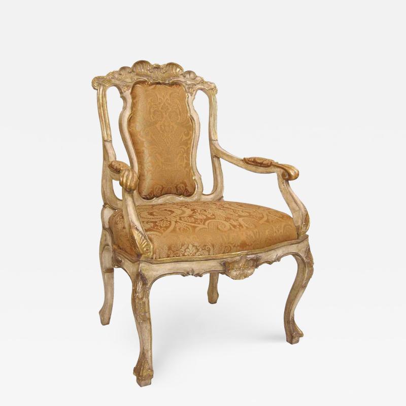  Randy Esada Designs Carved Italian Sienna Distressed Gold Fabric Dining Arm Chair by Randy Esada