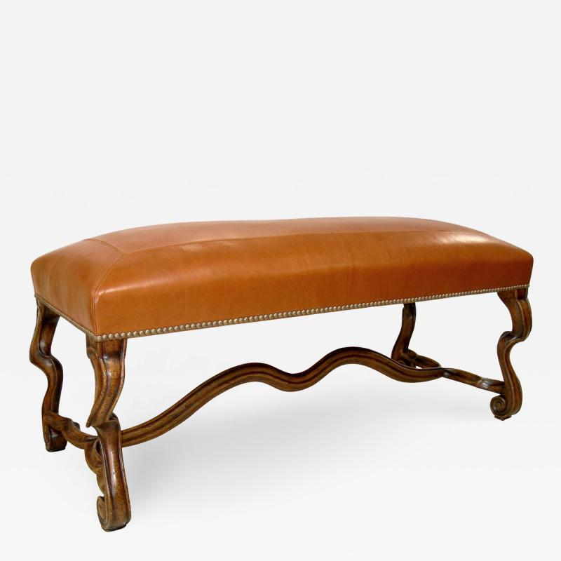  Randy Esada Designs Carved Italian Stradivari Walnut Leather Bench by Randy Esada Designs