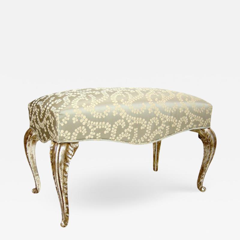  Randy Esada Designs French Arcadia Silk Lampas White Gold Gilt Wood Bench by Randy Esada Designs