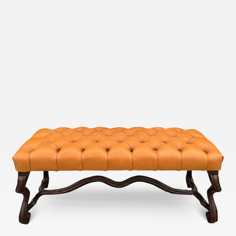  Randy Esada Designs Italian Carved Walnut Tufted Leather Bench by Randy Esada Designs for Prospr