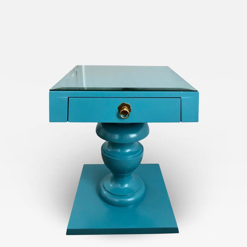  Randy Esada Designs Mid Century Modern Turquoise Blue Pedestal Nightstand End Table