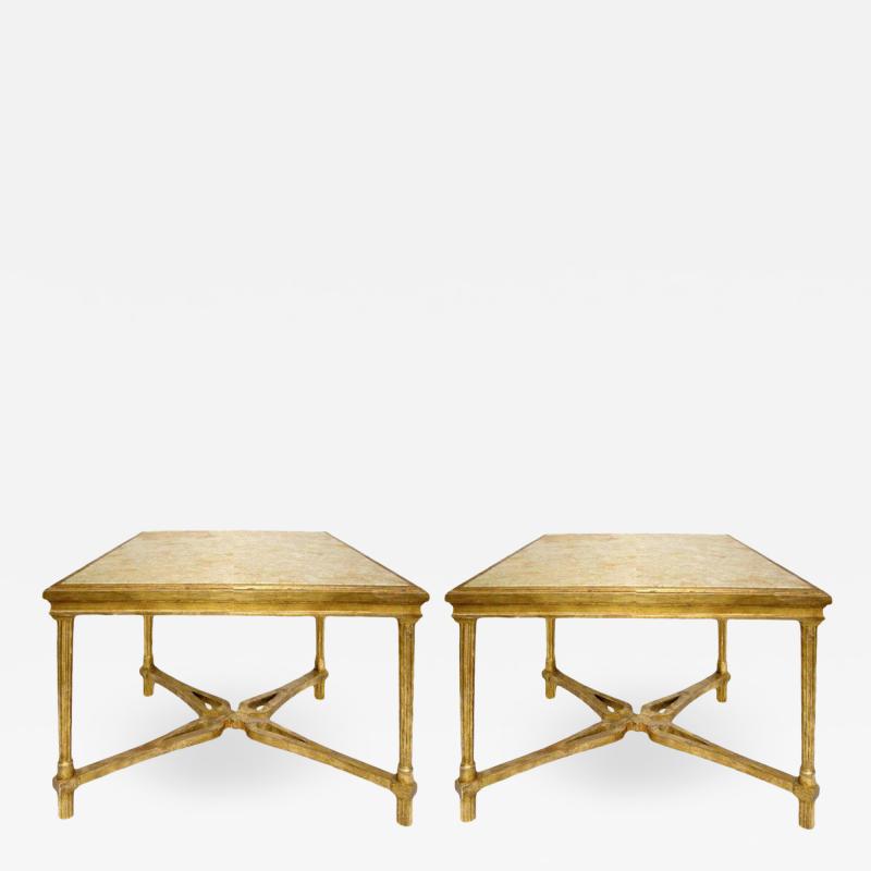  Randy Esada Designs Pair of Carved Italian Gilt Wood Side Table With Marble Top