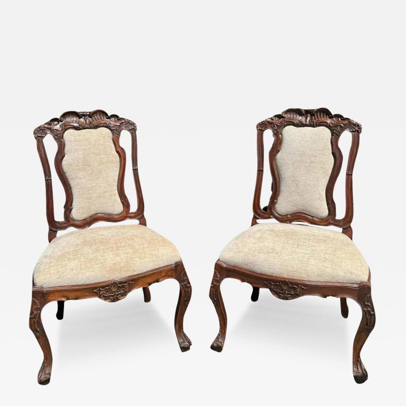  Randy Esada Designs Pair of Rococo Style Stained Walnut Side Chairs