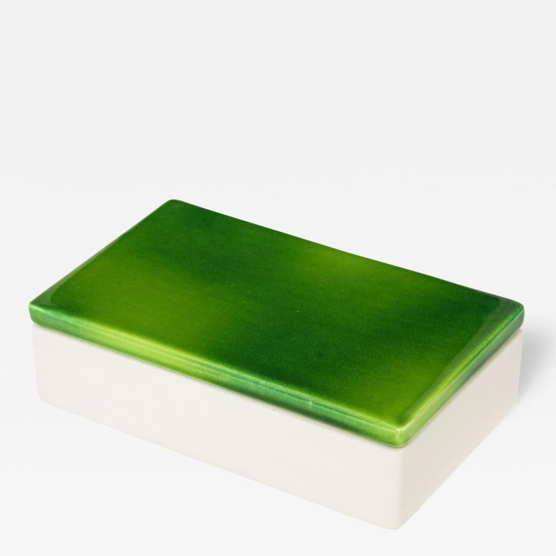  Raymor Green and White Two Tone Glazed Porcelain Lidded Box by Raymor Italy c 1960