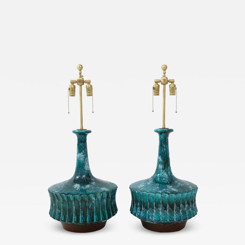  Raymor Italian Blue Green Ceramic Lamps