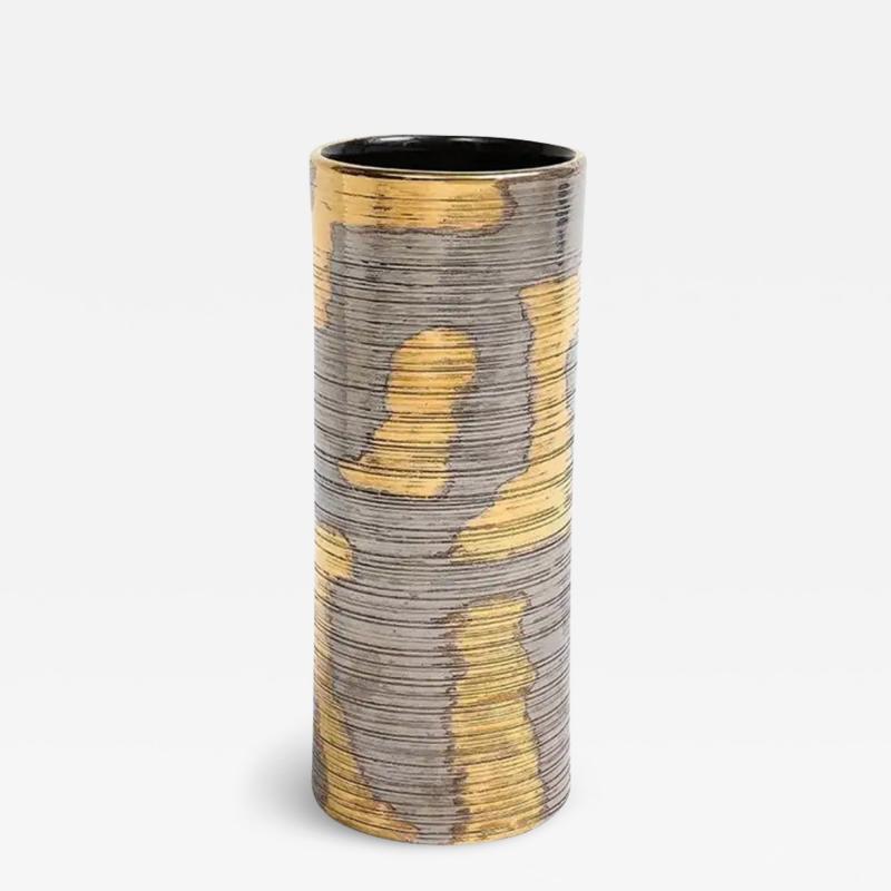  Raymor Raymor Bitossi Vase Ceramic Abstract Brushed Metallic Gold Platinum Signed