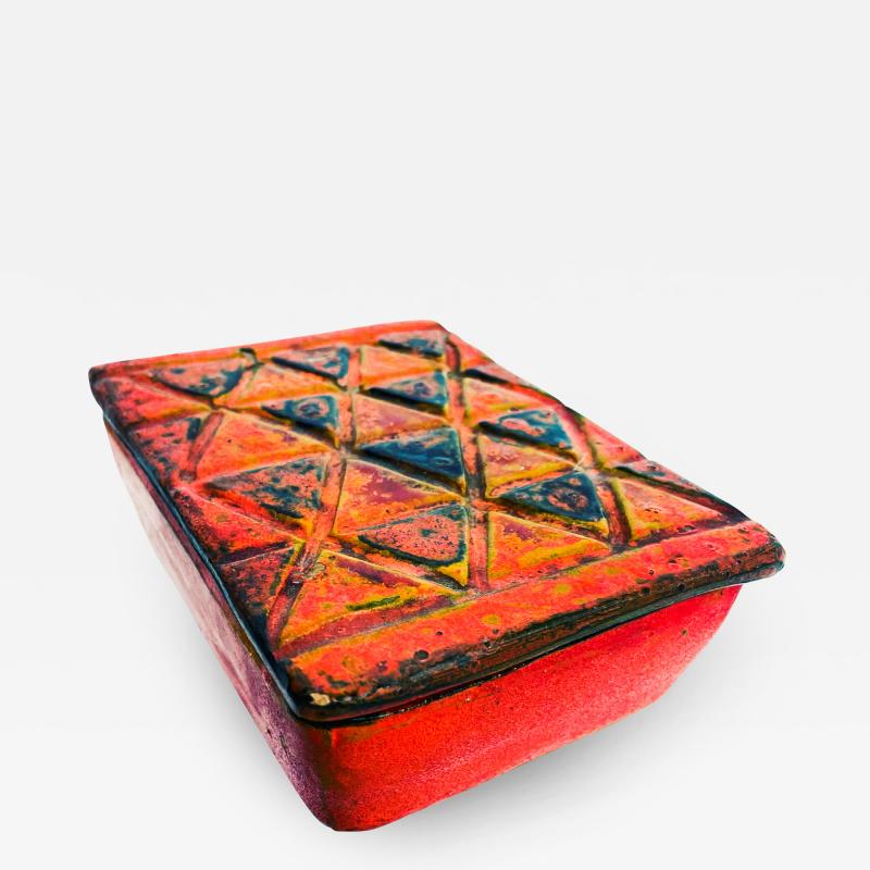  Raymor Raymor ITALY 1960s Red Lidded Pottery Box Geometric Design Style Guido Gambone