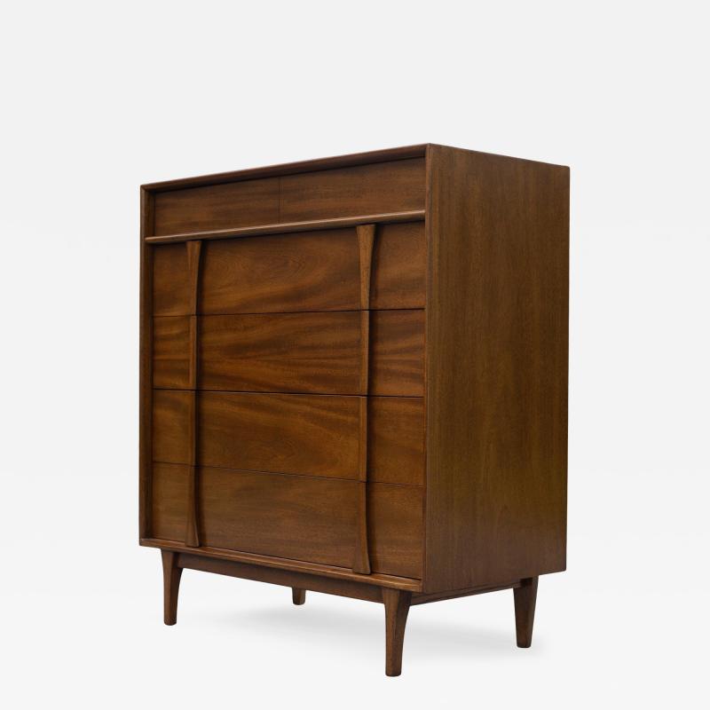  Red Lion Furniture Restored Mid Century Modern 5 Drawer Tall Dresser by Red Lion in Sculpted Walnut