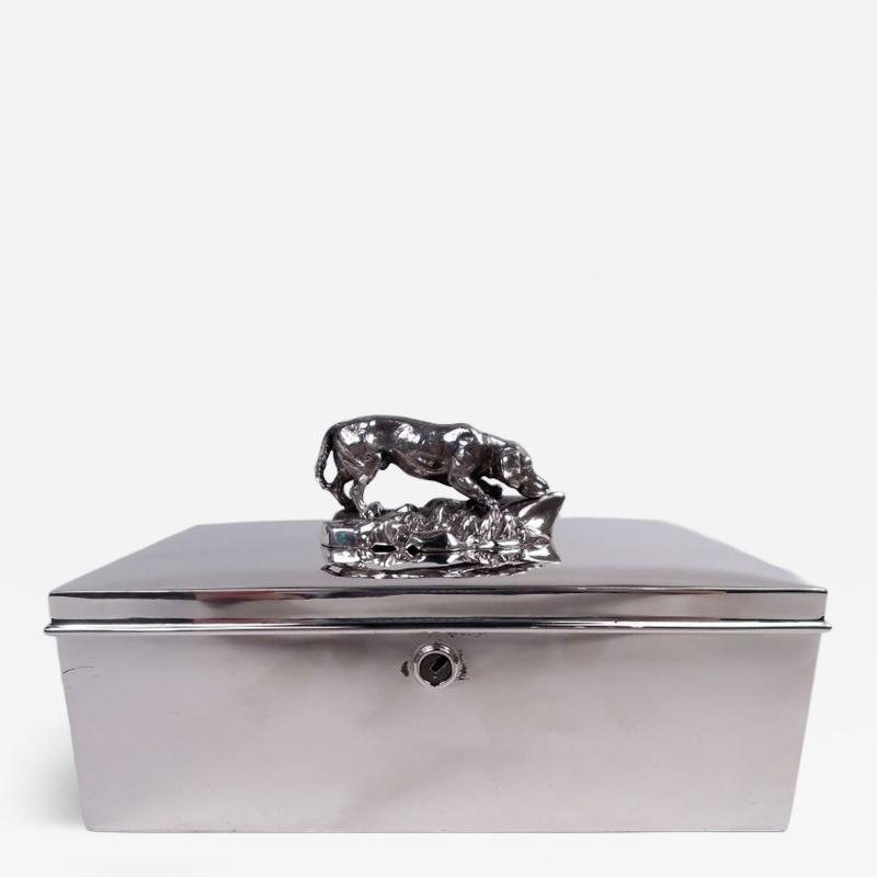 Reed Barton Reed Barton Sterling Silver Cigar Box with Hound Dog Finial