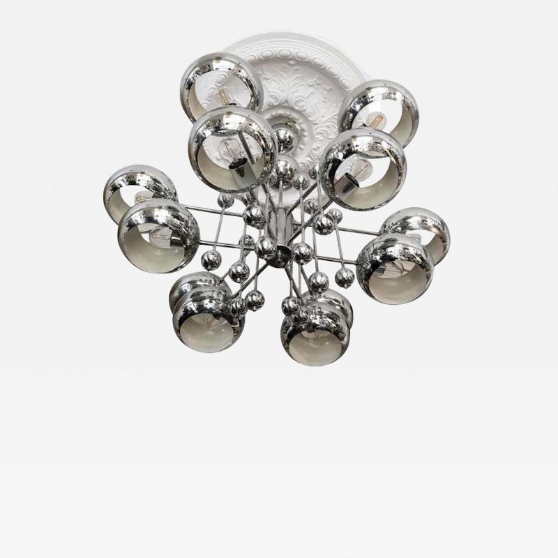  Reggiani Mid Century Italian Reggiani Chrome Chandelier circa 1970