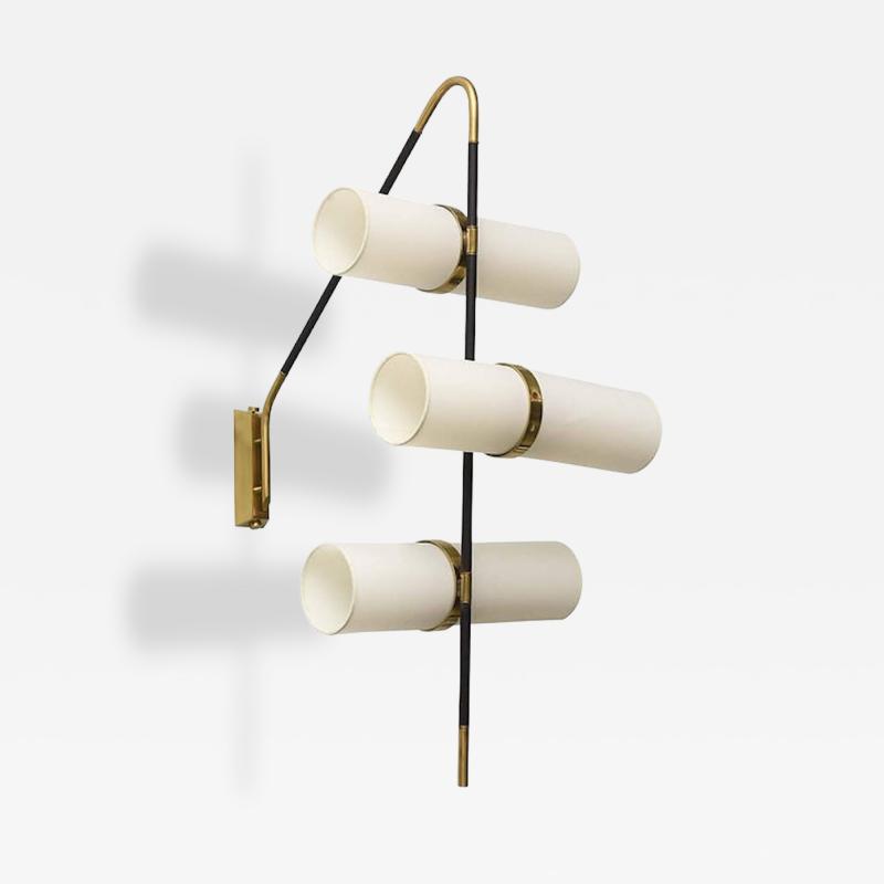  Reggiani Pair of Italian Modern Brass Enameled Parchment Wall Lights Sconces
