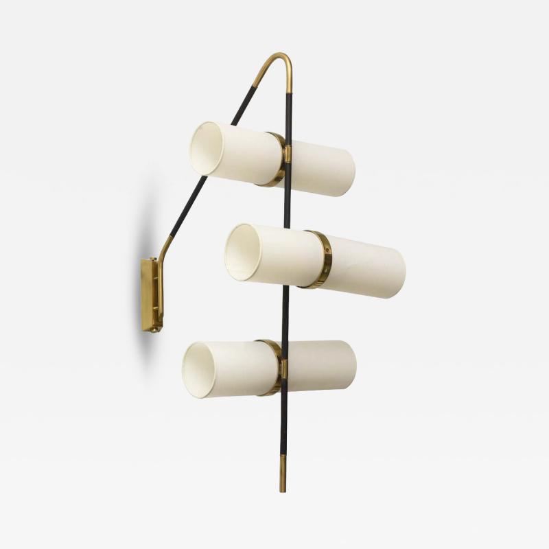  Reggiani Pair of Modern Brass Enameled Parchment Wall Lights Sconces Reggiani