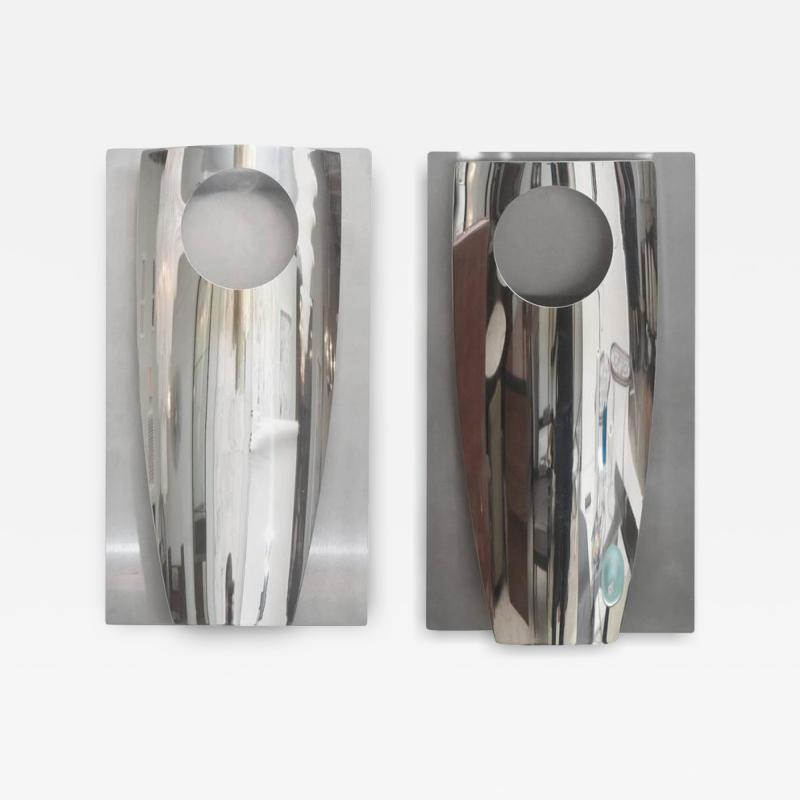  Reggiani Pair of Polished Chrome and Stainless Steel Wall Lights Sconces Reggiani