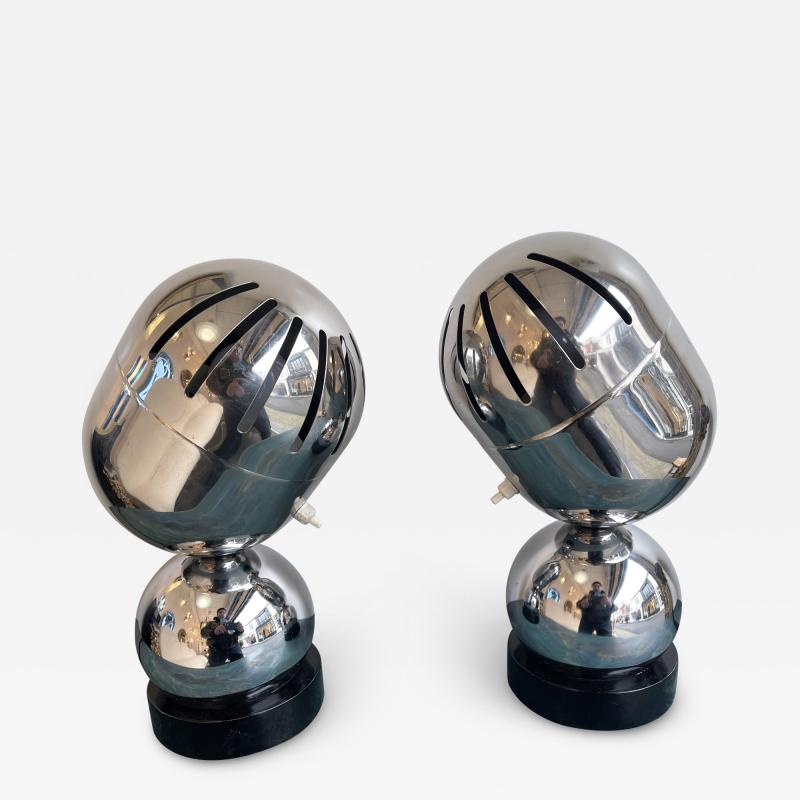  Reggiani Pair of Space Age Metal Chrome Lamps by Reggiani Italy 1970s