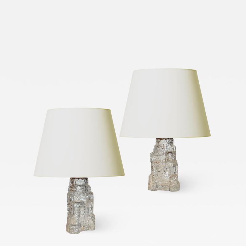  Reijmyre Glasbruk Pair of Petite Rustically Textured Glass Lamps by Reijmyre