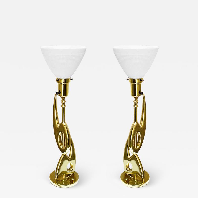  Rembrandt Pair of Brass Sculptural Table Lamps