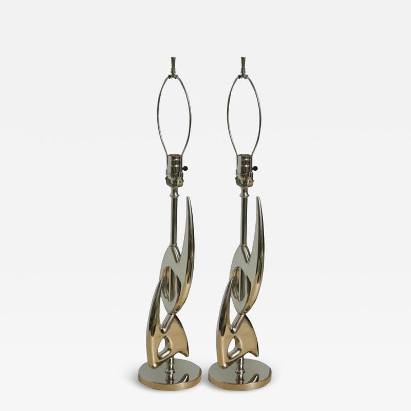  Rembrandt Pair of Rembrandt Nickel Plated Abstract Lamps
