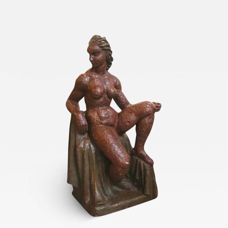  Rene Romage French 1940s Terra Cotta Sculpture of a Woman