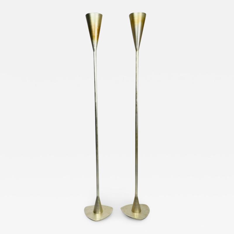  Restoration Hardware Pair of 1950s Style Torchiere Lamps with Silver Leaf