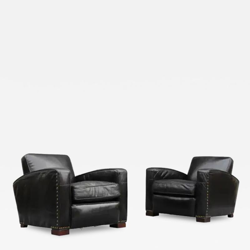  Restoration Hardware Restoration Hardware Leather Library or Lounge Chair Black Leather Brass Studs