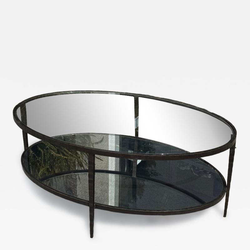  Restoration Hardware Restoration Hardware Wrought Iron Mirror and Glass Oval Cocktail Table