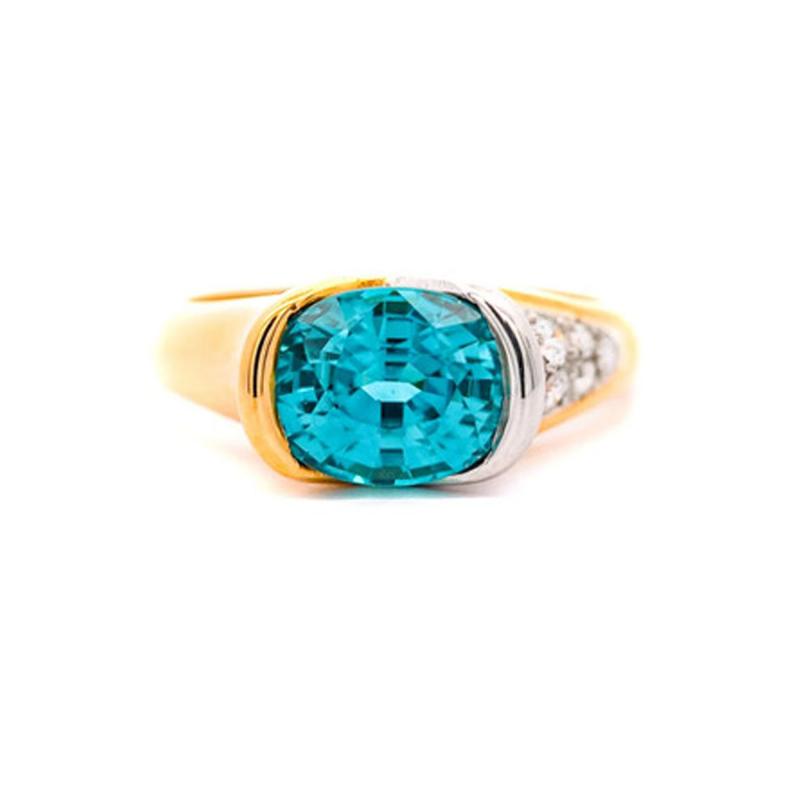  Richard Krementz GIA Certified 5 25 Carat Oval Cut Blue Zircon Diamond Bypass Ring
