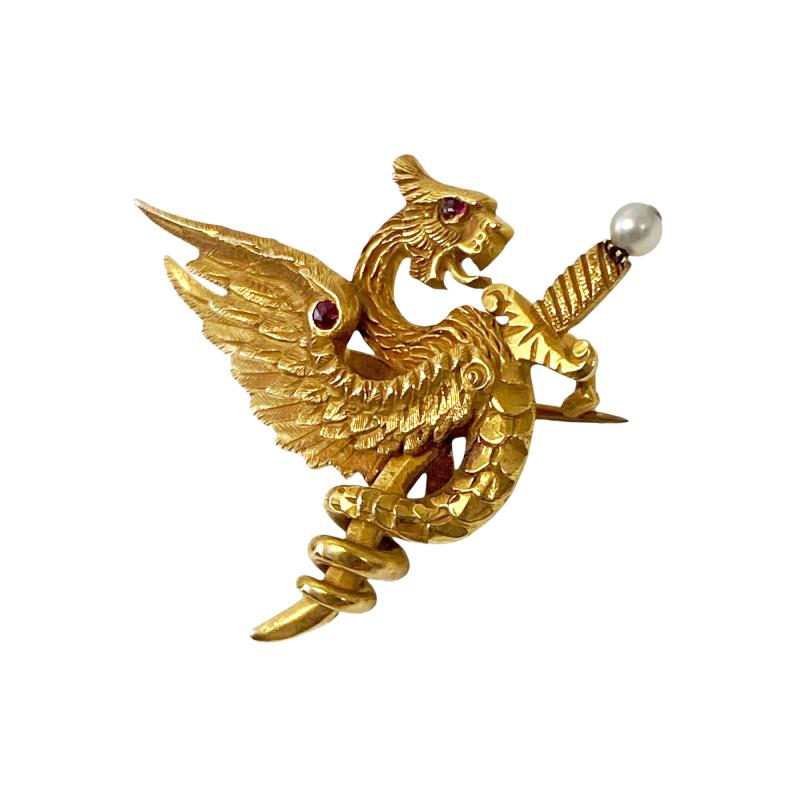  Riker Bros American Riker Bros Art Nouveau 14K mythological brooch C 1900