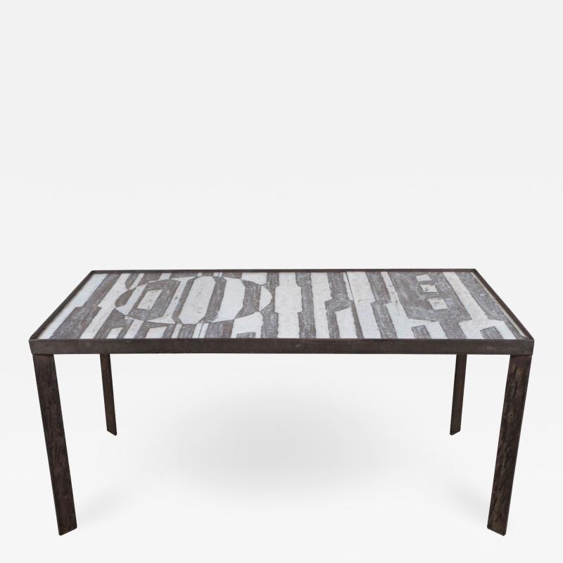  Robert Jean Cloutier Ceramic Black and White Design Low Table by Cloutier