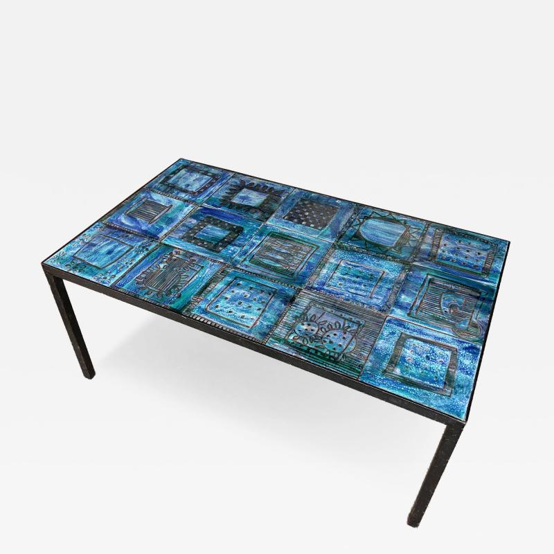  Robert Jean Cloutier Ceramic blue coffee table by Cloutier France 1960s