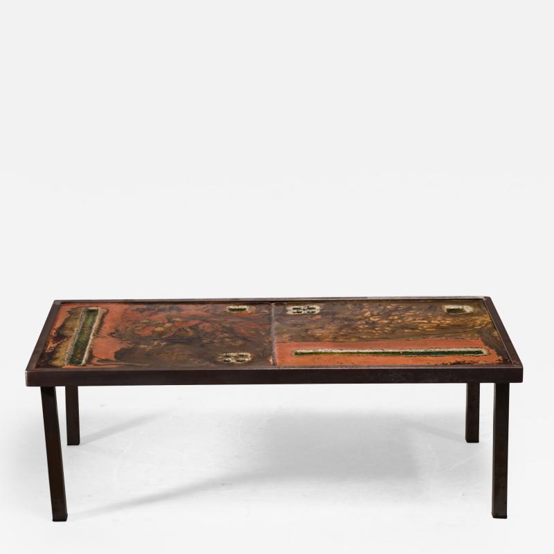  Robert Jean Cloutier Enameled ceramic top coffee table by the brothers Jean Robert Cloutier