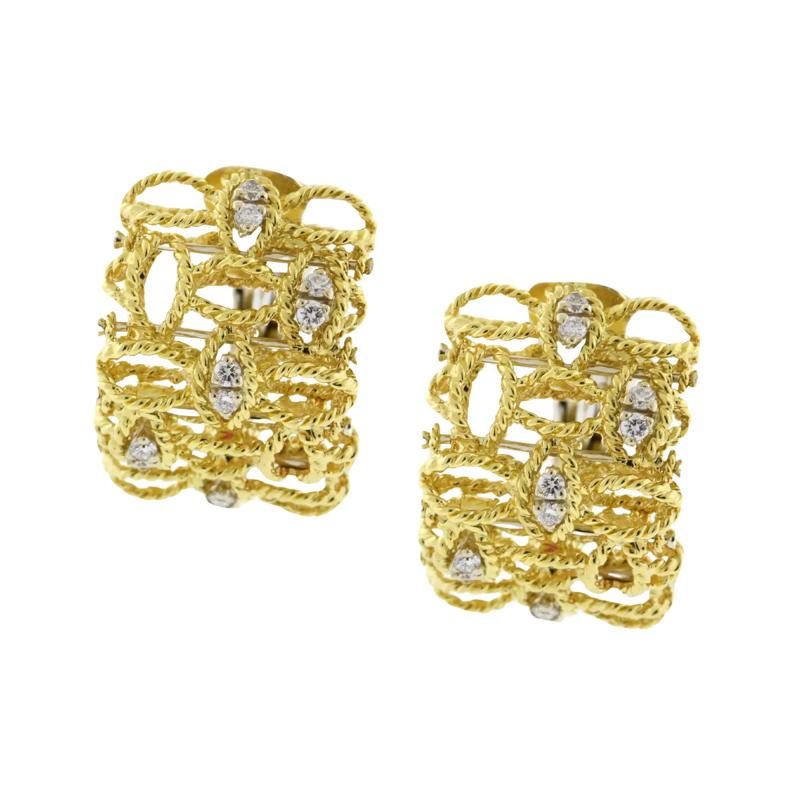  Roberto Coin ROBERTO COIN YELLOW GOLD BAROCCO CLIP EARRINGS WITH DIAMONDS