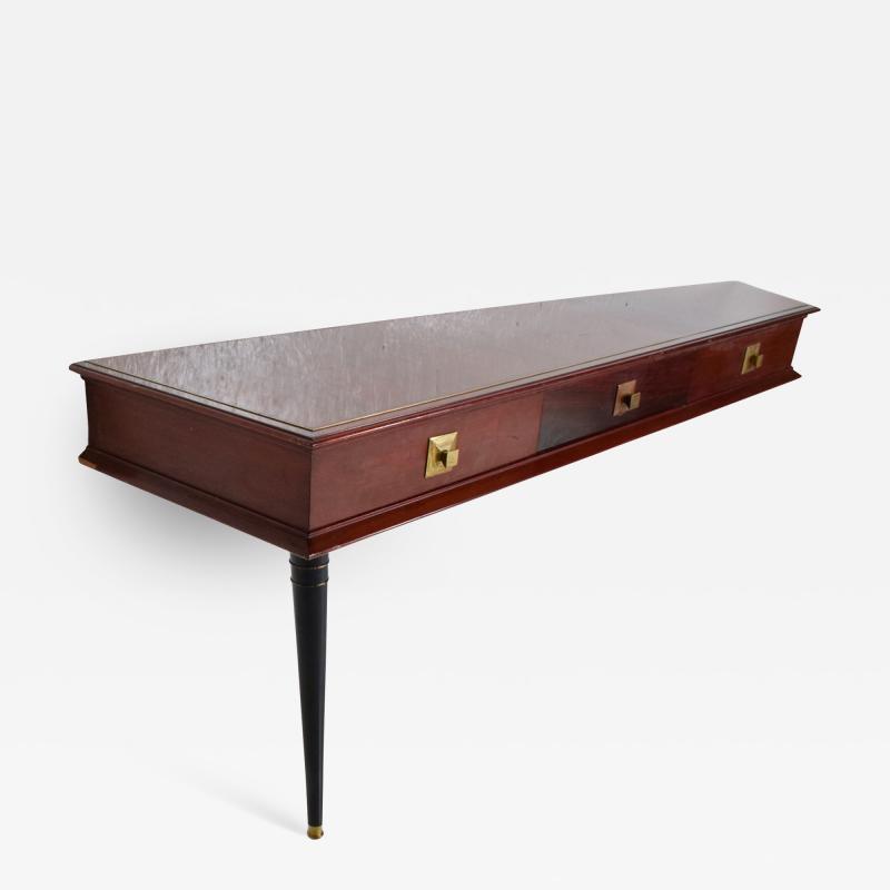  Roberto Mito Block Roberto Mito Block Refined Mahogany Wall Console Desk Brass Pulls 1940s