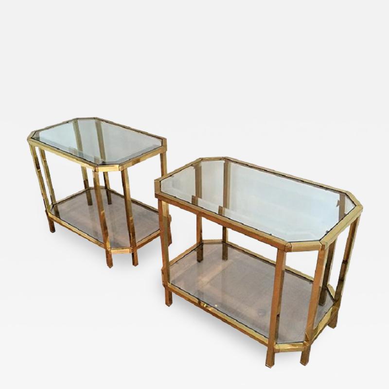  Roche Bobois PAIR OF ROCHE BOBOIS BRASS 2 TIERED END TABLES