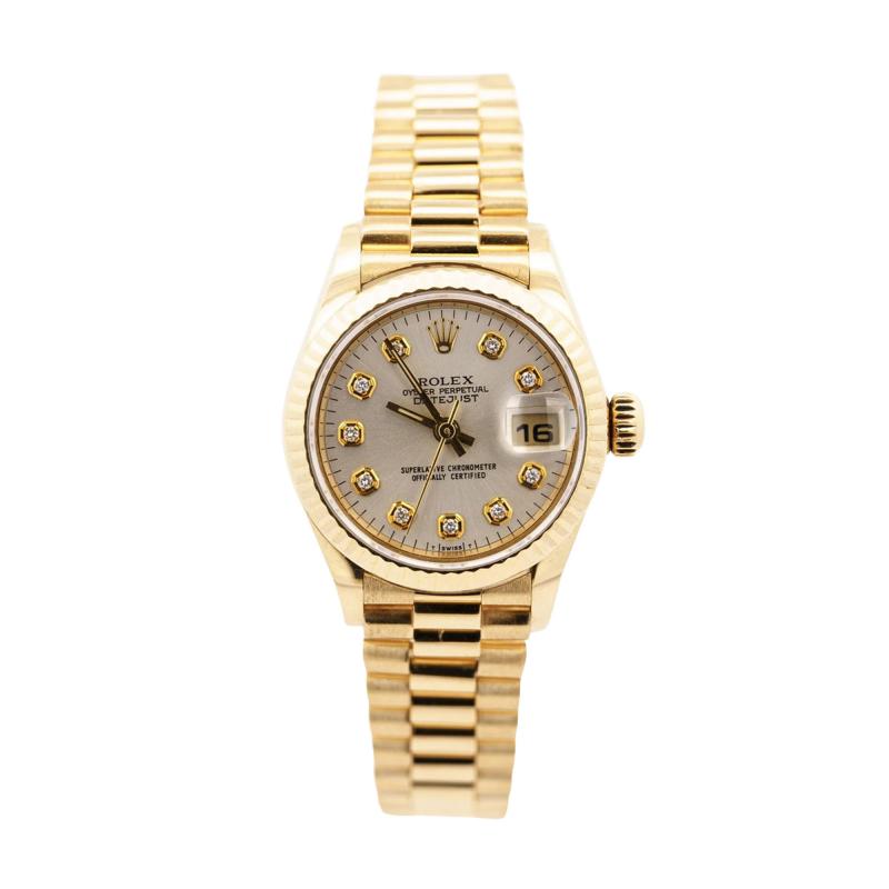  Rolex Watch Co Rolex President Datejust 18k Gold Diamond Dial Ladies Watch 79178 Box Papers