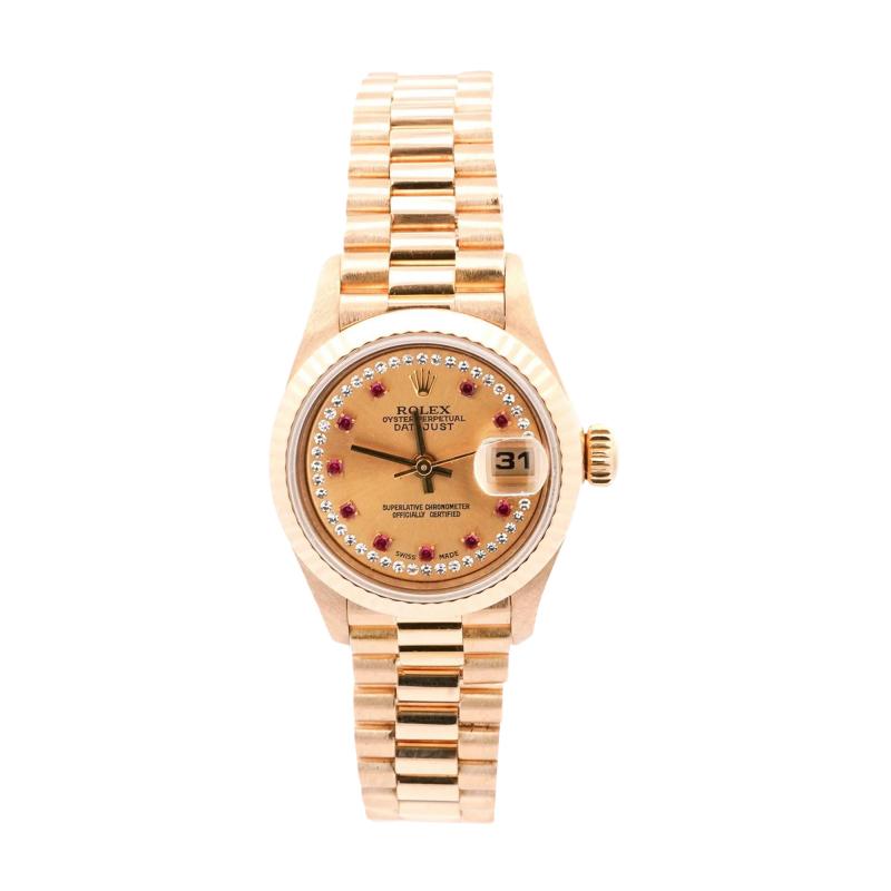  Rolex Watch Co Rolex President Datejust 69178 Ladies 26mm Ruby Diamond Dial 18K Gold Watch