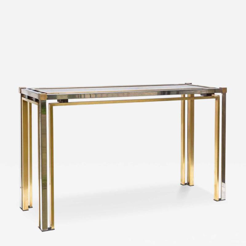  Romero Rega Brass and Chrome metal console table Italian by Romeo Rega
