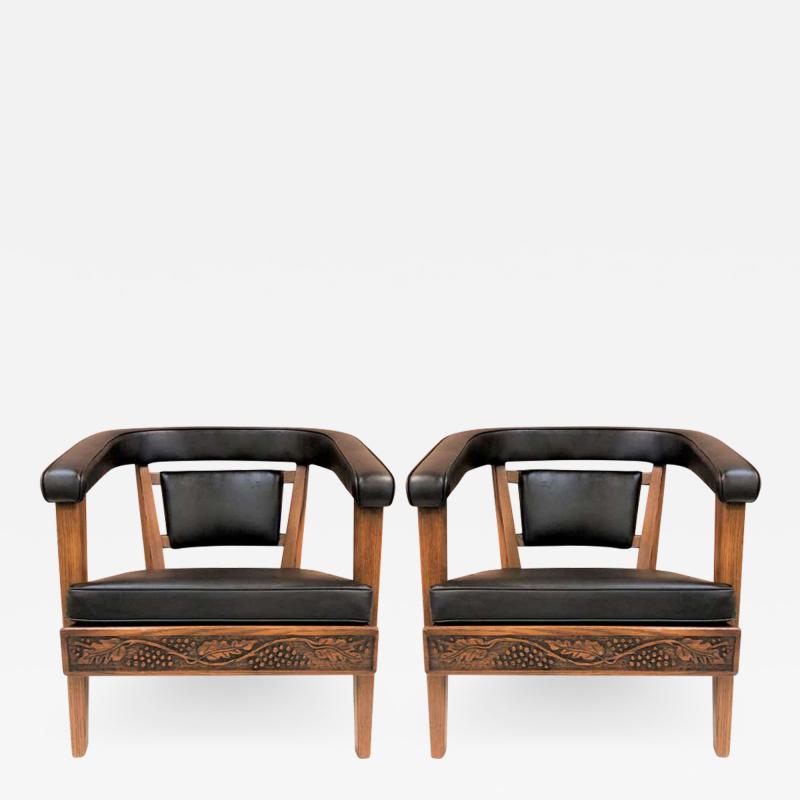  Romweber Pair of Romweber Carved Oak Lounge Chairs