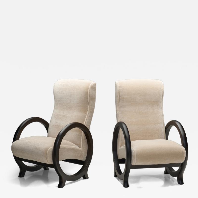  Rosello Paris Pair of Armchairs with Circular Armrests by Rosello Paris France 1970s