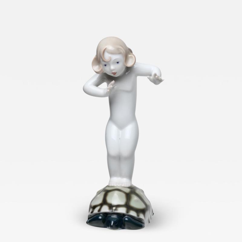 Rosenthal Rosenthal Porcelain Figurine of Child Standing on a Turtle by Gustav Oppel