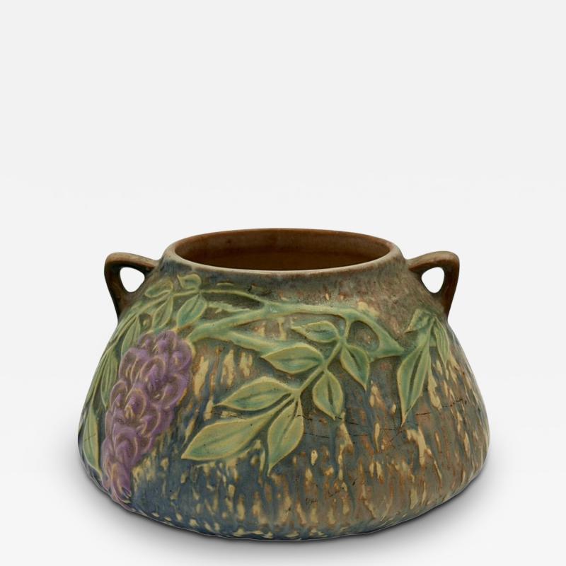  Roseville Pottery Roseville Wisteria Blue Matte Art Pottery Two Handled Vase 1930s