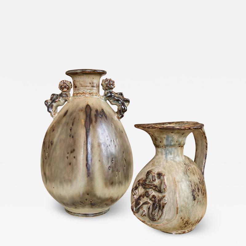  Royal Copenhagen Duo of Medievalist Vases in Sung Glaze by Bode Willumsen