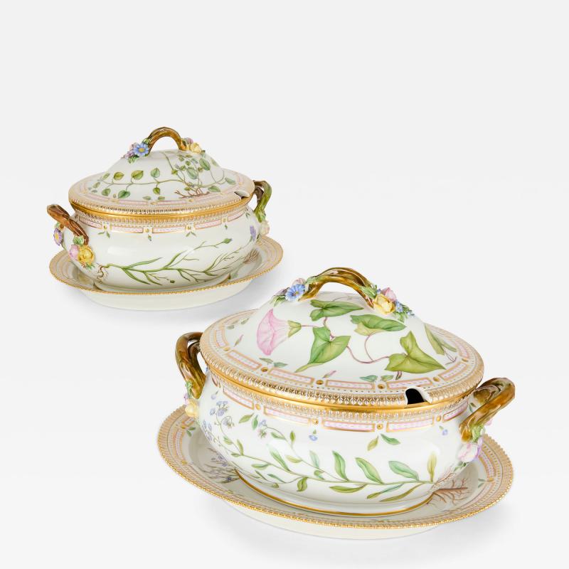 Royal Copenhagen Pair of Royal Copenhagen Flora Danica Porcelain Covered Tureens