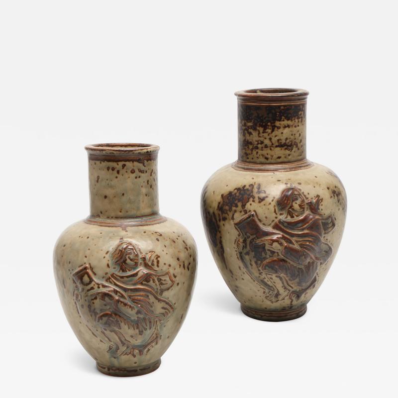  Royal Copenhagen Pair of Vases with Sung Glaze by Jais Nielsen for Royal Copenhagen