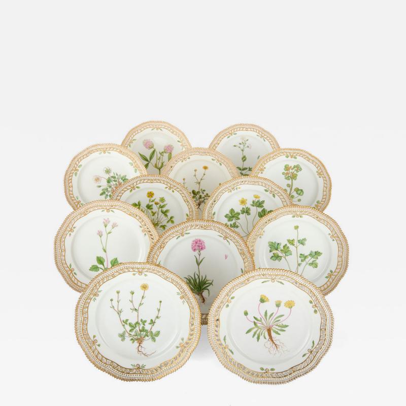  Royal Copenhagen Set of Twelve Royal Copenhagen Flora Danica Dessert Plates